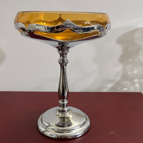 Other - Farber Brothers Amber glass and chrome tall compote
